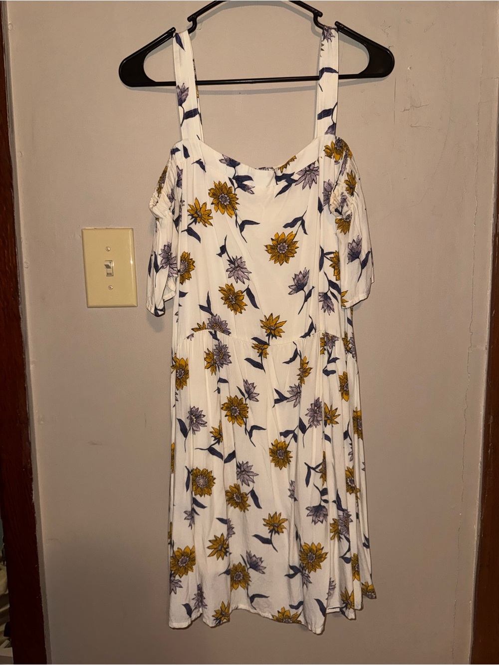 Old Navy White Midi Dress with Yellow Sunflower Print